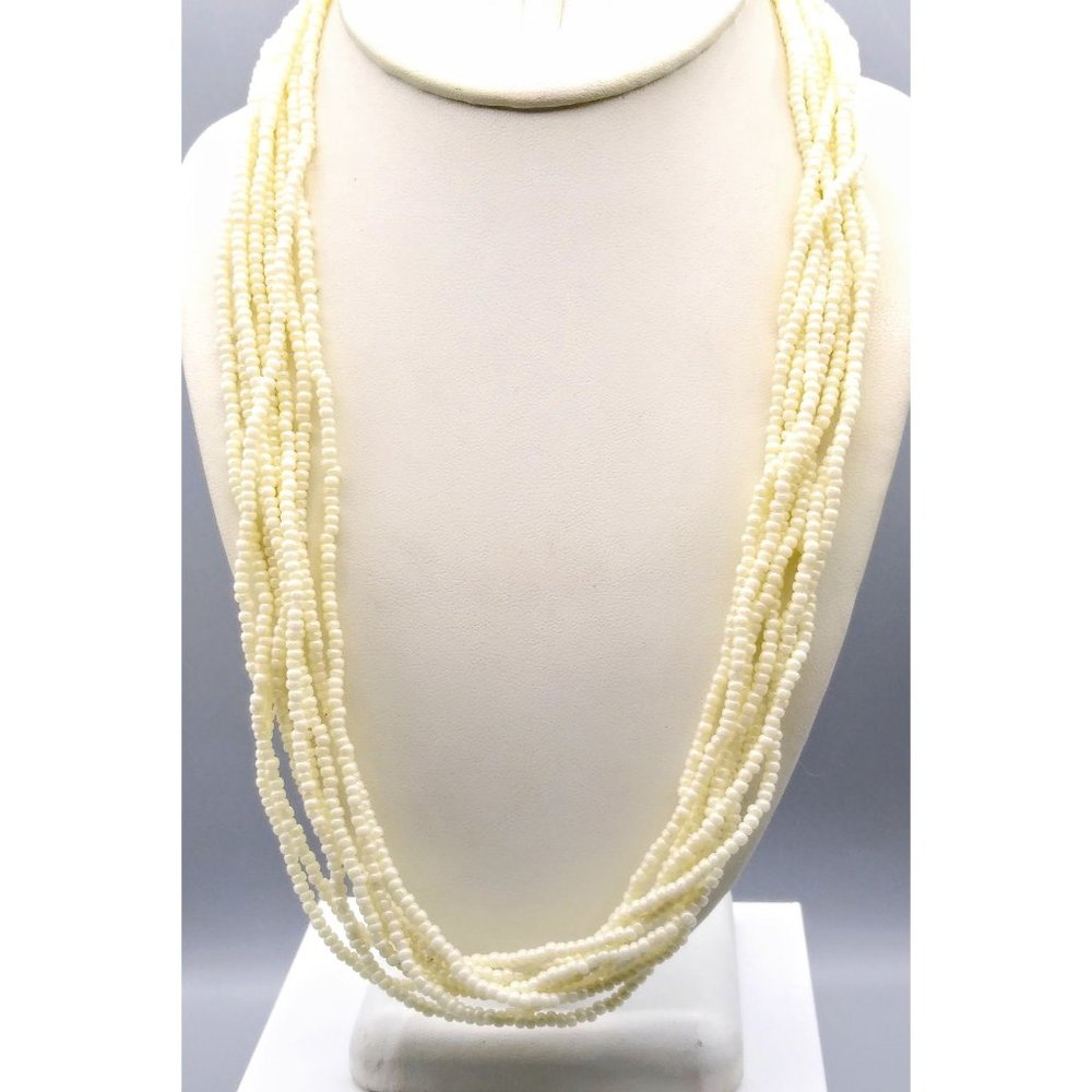 Vintage Luster Trifari Seed Bead Necklace, White Wedding Torsade Jewelry, Multi